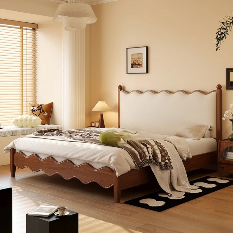 

Medieval style solid wood bed, retro 1.8m ash wood double simple