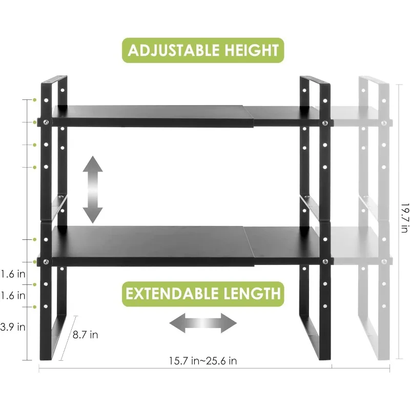 ขยายตู้ชั้นวางOrganizer Rack,STACKABLE KITCHEN Countertop Organizerชั้นวางของ,ปรับได้ (สีดํา,2 แพ็ค)