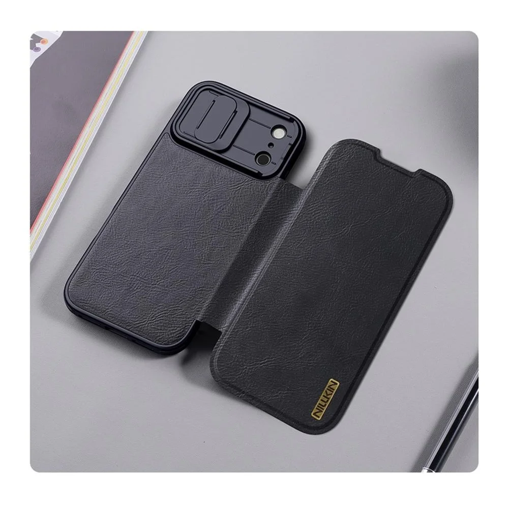 Nillkin Etui z klapką QIN Pro ze skóry z kieszenią na karty i przesuwaną osłoną aparatu do iPhone 17 Pro Max / 17 Pro / 17 / Air — zdjęcie produktu 2