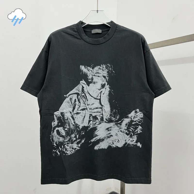 

2024 Summer High Quality Cotton Streetwear ERD T-Shirt Men Women Vintage Washed Black Oversized T-Shirt Casual Fashion Tee Top