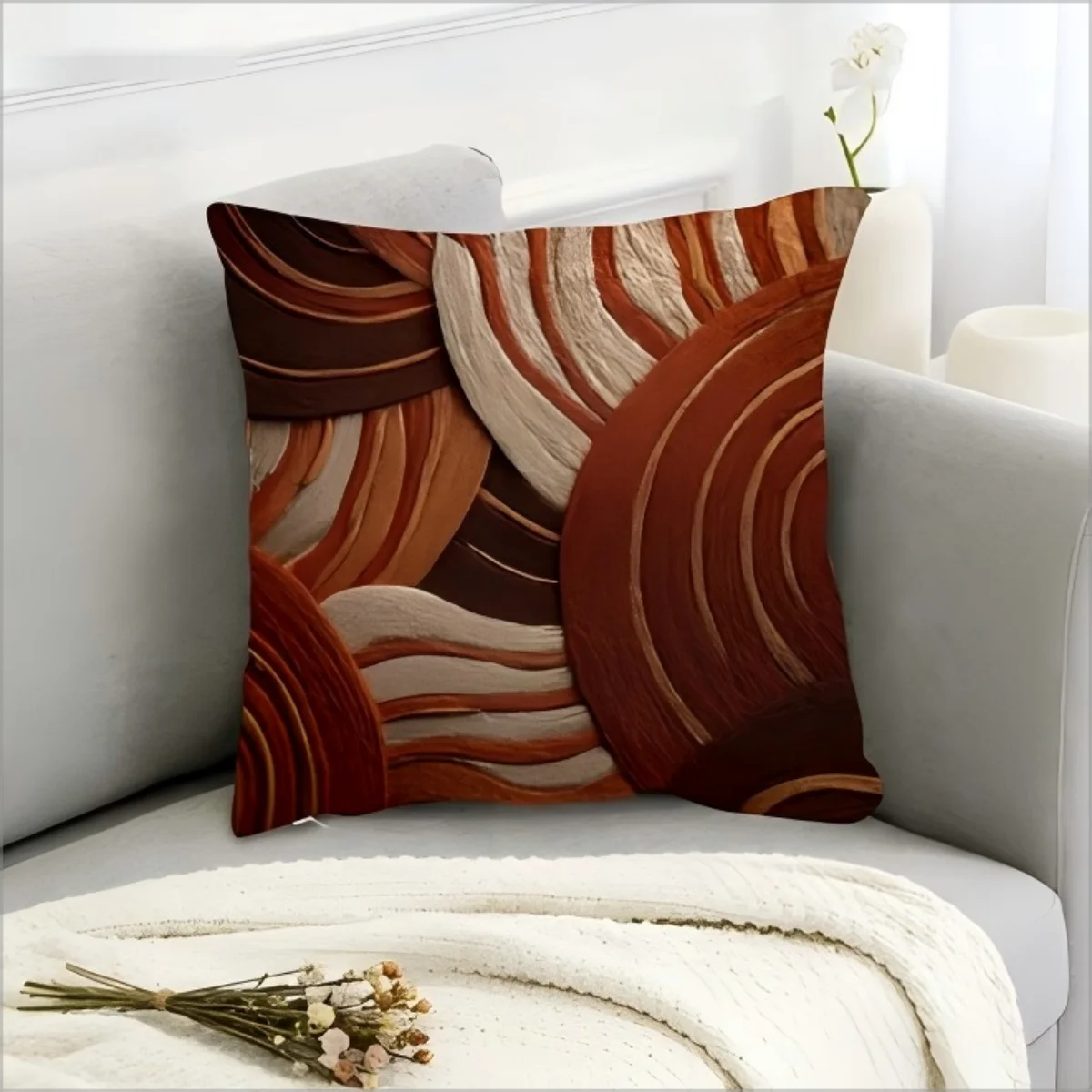 2D Printed Boho Terracotta Abstract Pillow Cover Woven Texture 2D Effect Soft Throw Pillow Case for Modern Home Decor Gift