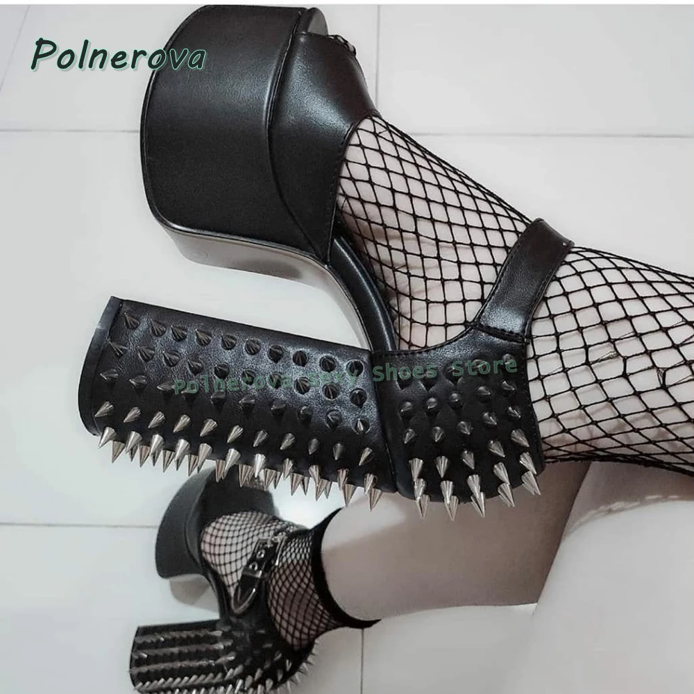 Women's Y2K Punk Spike Stud Heels Open Toe Platform Ankle Strap Shoes for Rock Show Alternative Fashion Outfits 2026 Summer Shoe