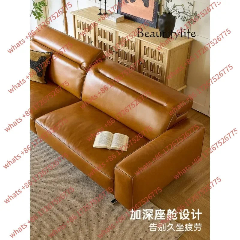 

JJSofa Ретро масляный воск кожаный художественный диван домашний свет роскошный прямой ряд спинка для трех человек регулируемая