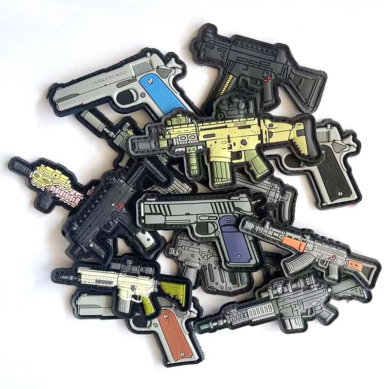 3D PVC Rubber Morale Patches Mini Weapon Pistol,Rifle Army Badge Stickers,Military Tactical Patch  With Hook For Backpack