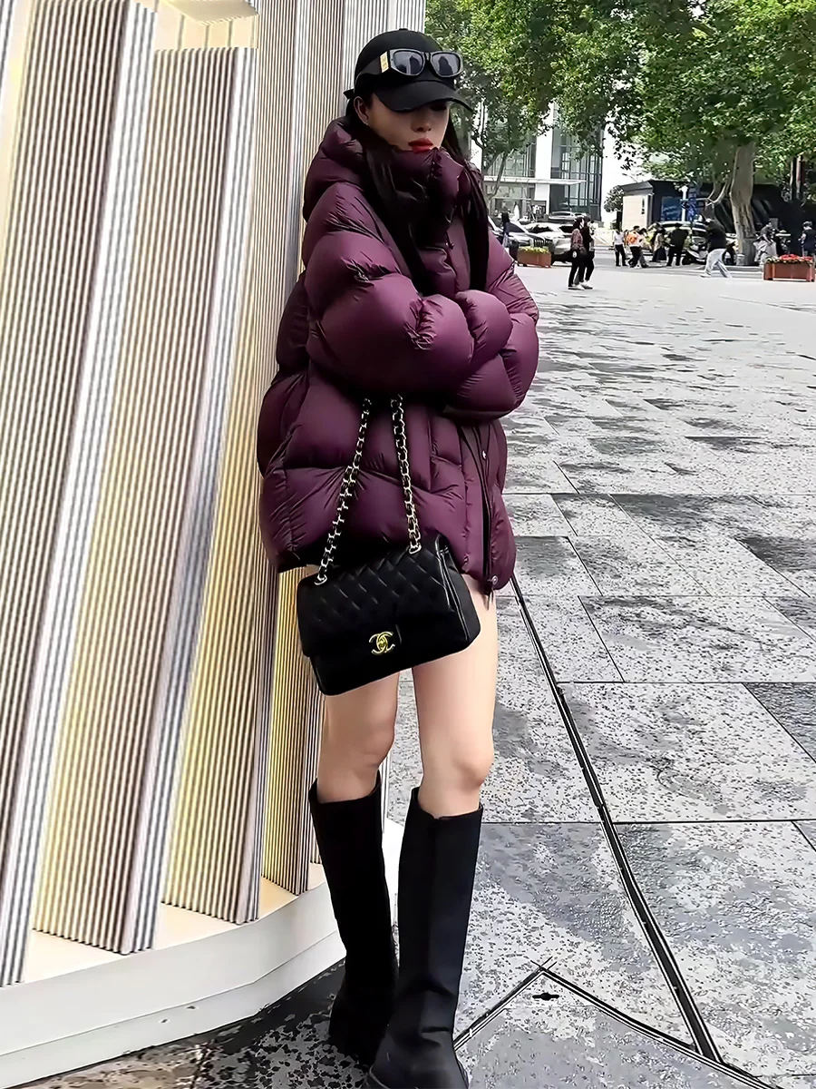 

Women's Thiened White Du down Puffer Jaet Winter Coat Hooded Warm Sli Sweet Sle Regular Length No Brand