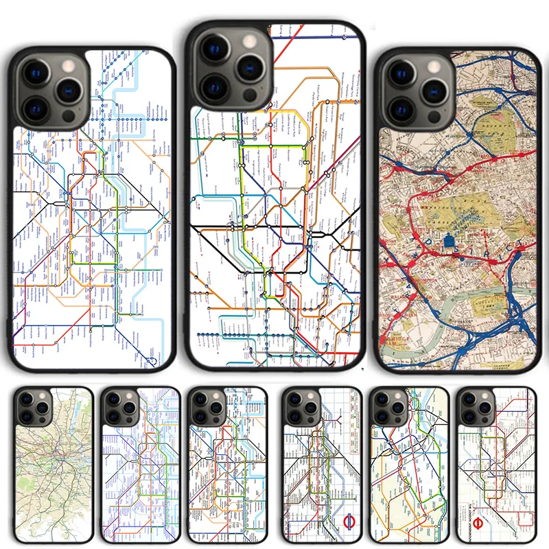 London Underground Tube Map Phone Case For iPhone 14 15 16 13 12 Mini Max Cover For Apple 14 15 16 11 Pro Max 8 7 Plus SE2020