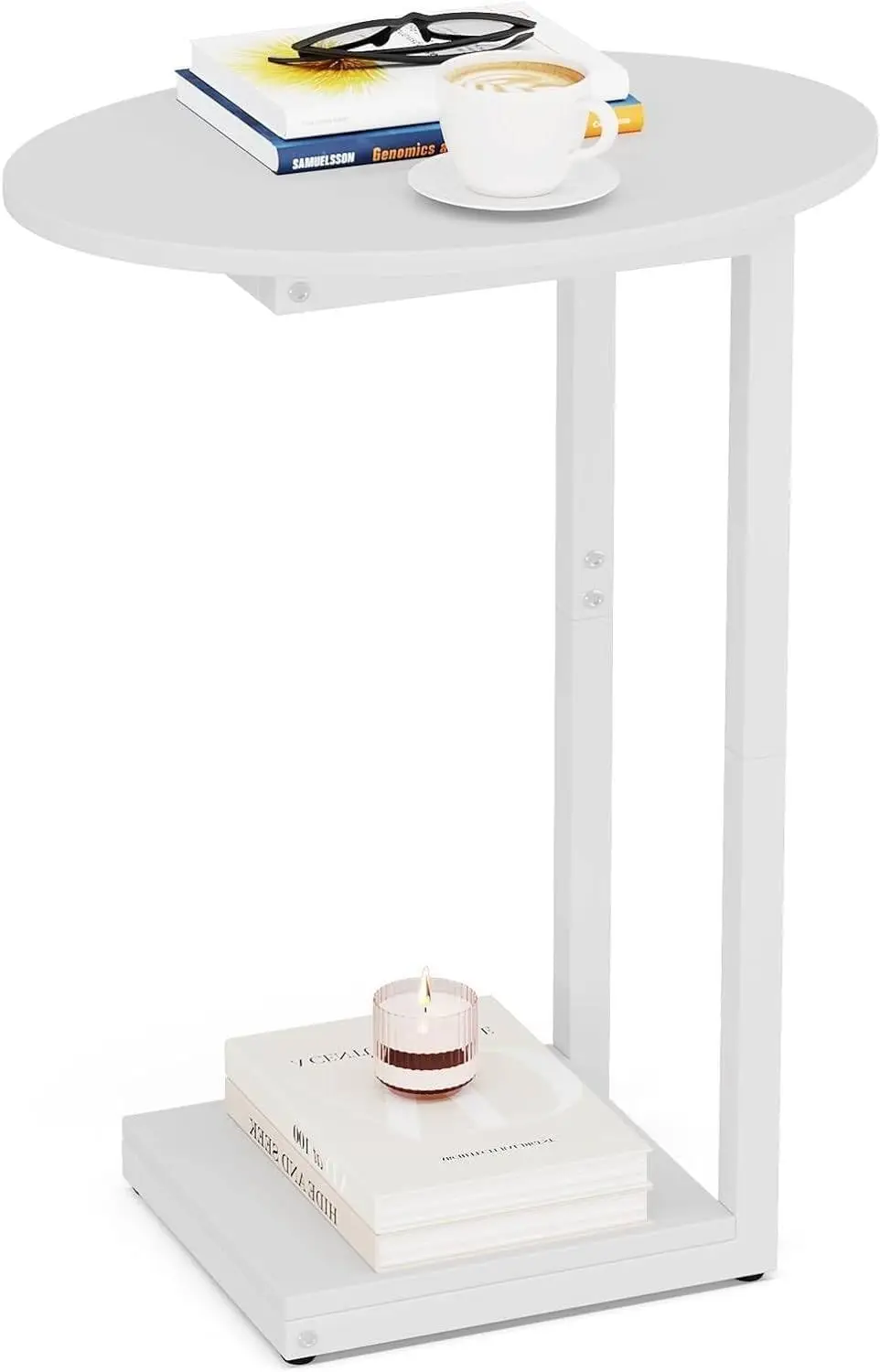 

Small Side Table End Table, C Shaped Oval Coffee Table, Wooden TV Tray for Living Room, Bedroom, Couch, Small Spaces (White)