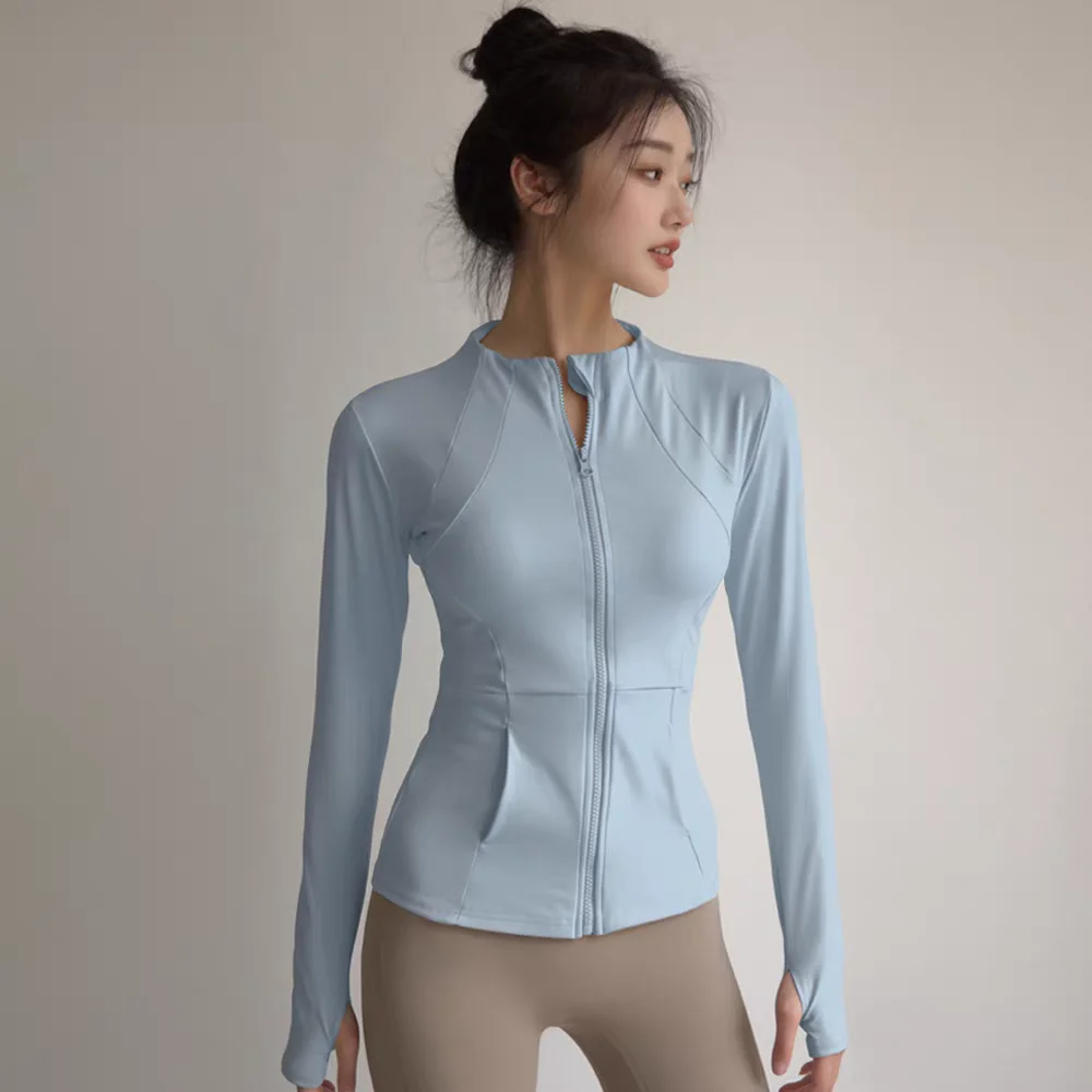 Women's Slim Fit Long Sleeve Sports Jacket Zip Fitness Yoga Workout Jacket Slim Tight Gym ActiveWear Top Running Jacket image 6