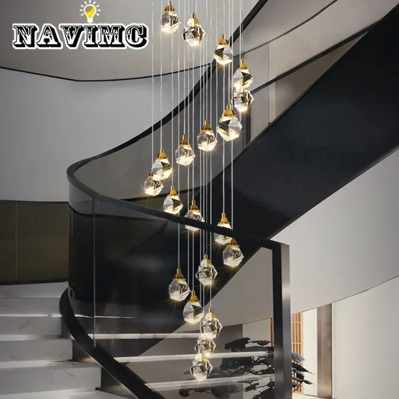 Diamond Crystal LED Ceiling Chandelier Spiral Hanging Lamp for Living Dining Bedroom Kitchen Home Decor Loft Pendant Light
