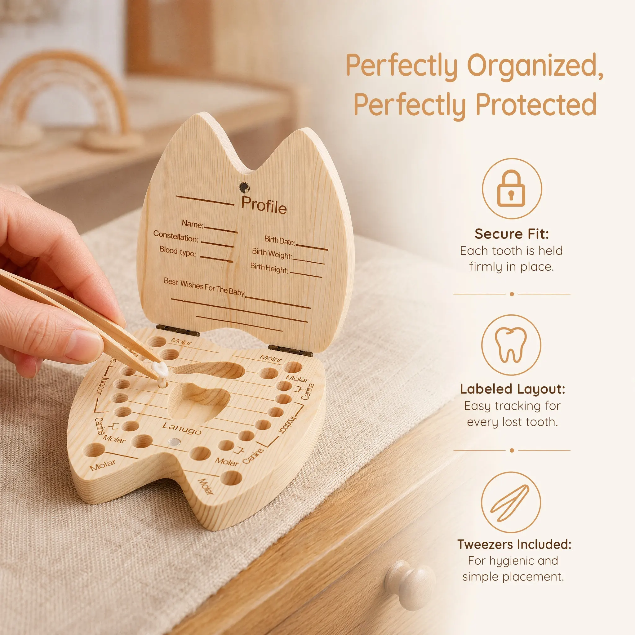 Tooth Boxes for Lost Teeth for Kids Baby Tooth Box with Precise Hole Depth Cover Hygiene Design Growth Milestone