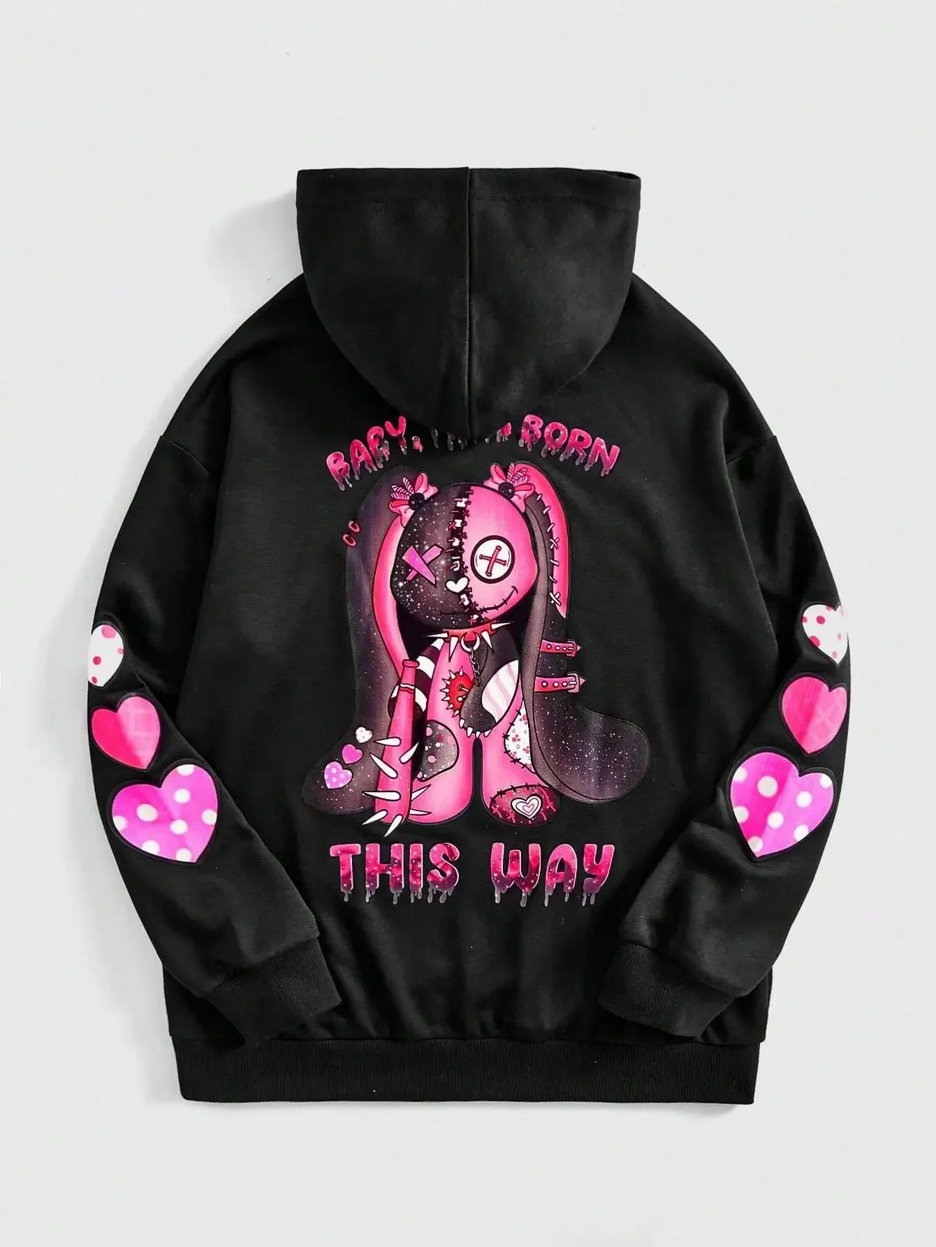 Pink Puppet Bear A Cute And Terrifying Appearance Hooded Women Plus Size Hoodies Street Casual Hoodie Hipster Loose Clothes