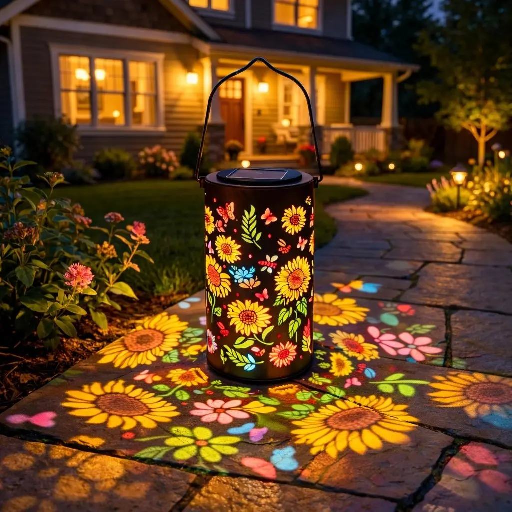 Colorful Sunflower Glow Solar Garden Lantern,Shadow Light Waterproof Outdoor Light Solar Powered for Night Pathway Lawn Garden