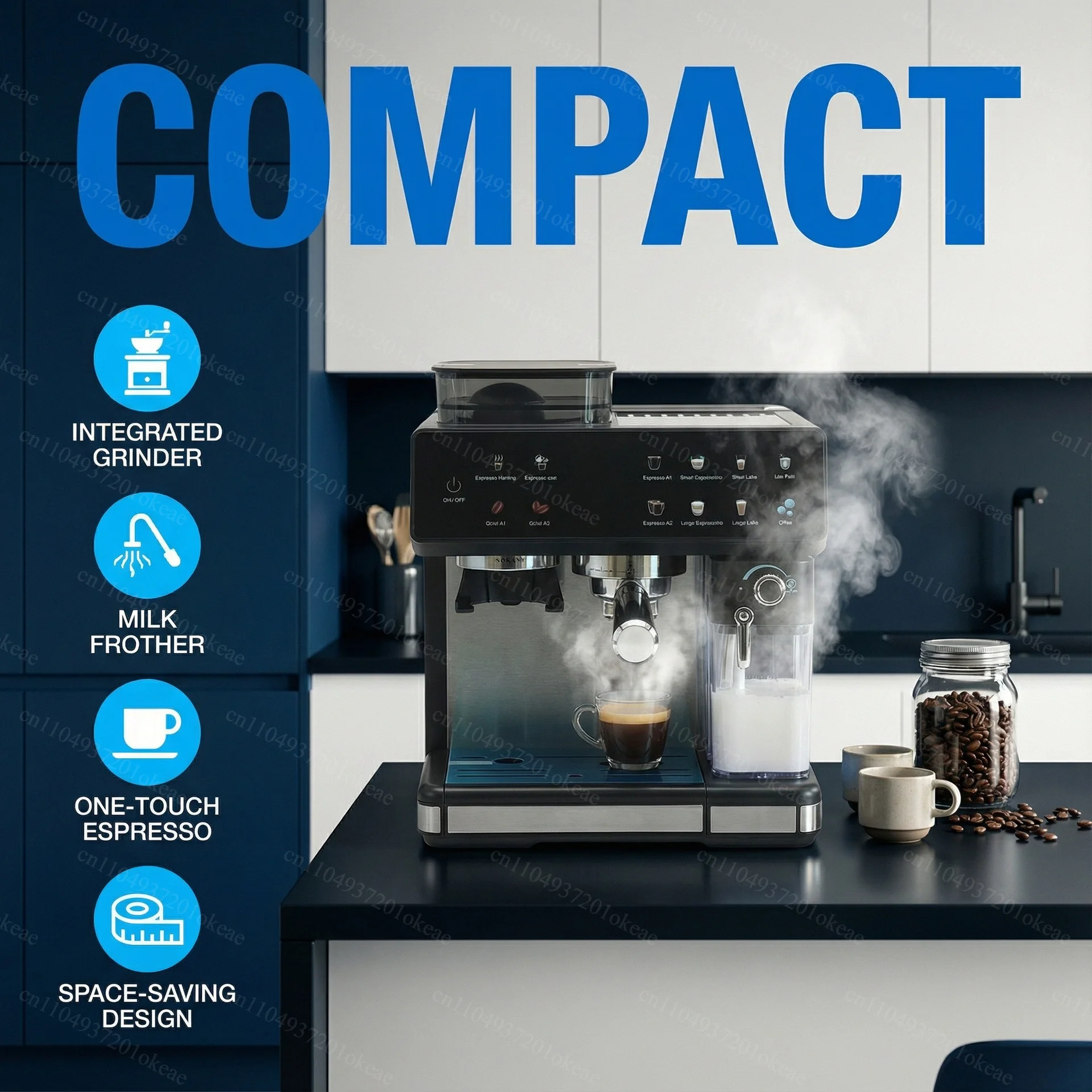 Fully Automatic Espresso Machine High Pressure Steam Coffee Maker with Grinder for Concentrate Coffee Brewing