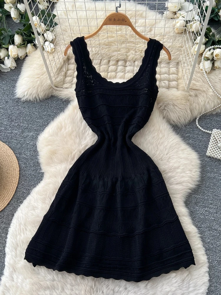 Summer Woman Knitted Sleeveless Dress Fashion Hollow Out All Match Vestidos Korean A-line Mini Dresses 2026 Vestidos De Mujer