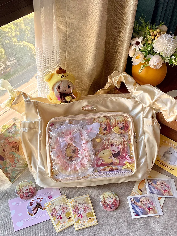 Original Versatile Transparent Bar Badge Two-dimensional Small Food Lta Bag Girl Satin Frilly Handheld Shoulder Bag for Woman