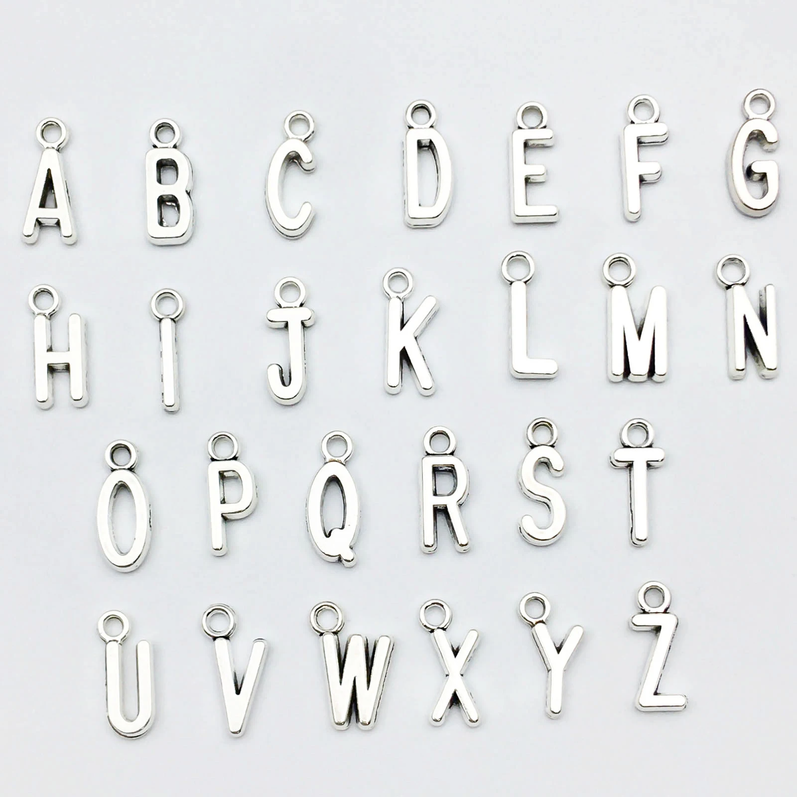 26Pcs/Pack Antique Silvery/Cyan English Letters A-Z Alphabet Charms For DIY Jewelry Making Earrings Bracelet Necklace Handmade