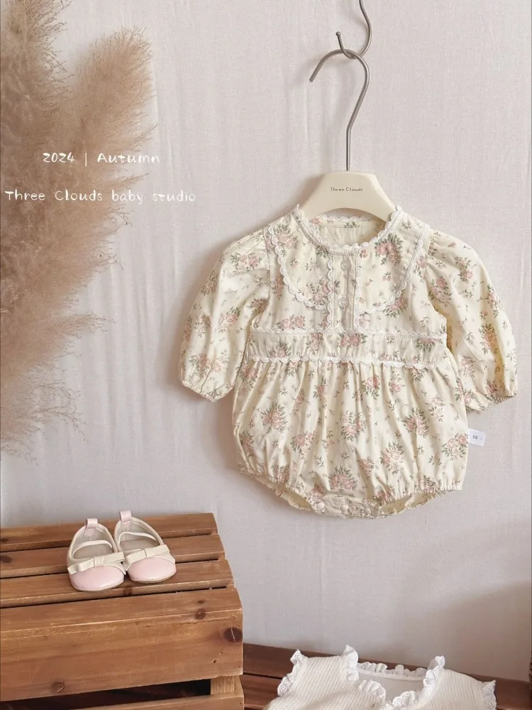 HoneyCherry Baby Girl Cute Floral Lace Bodysuit Delicate Long Sleeve Lace Princess Bodysuit Baby Girl Clothes