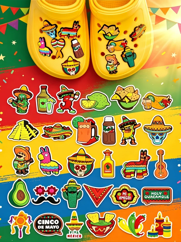 30Pcs Mexican Shoes Charms for Teens Boys Girls, Cartoon Shoe Charms for Clogs Sandals, Accessories Shoe Charms For Party Favor