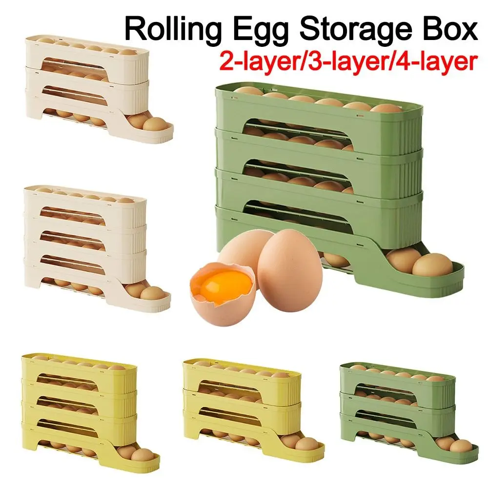 Portable Slide Organizer Automatic Egg Roller Large Capacity Space Saving Egg Roller Rack Refrigerator Egg Storage Box Kitchen