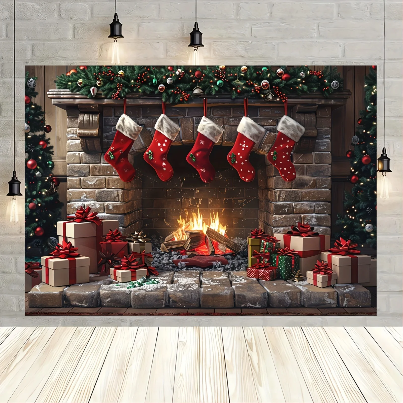 Christmas fireplace background, suitable for parties and portraits, seasonal banners for spring and summer events