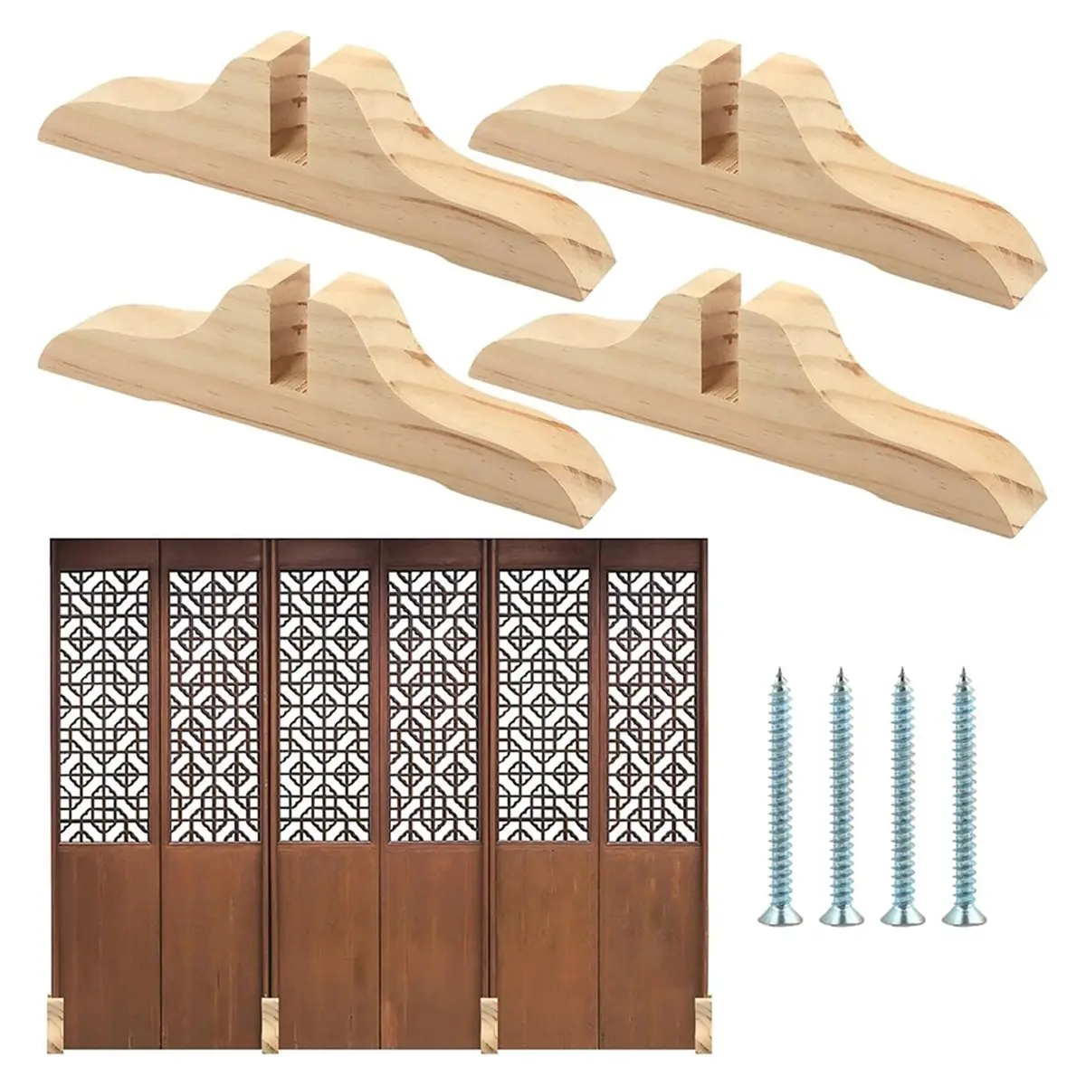 Premium Household 4pcs Wooden Room Divider Stand with Screws, Folding Privacy Screen Holder for Home and Work