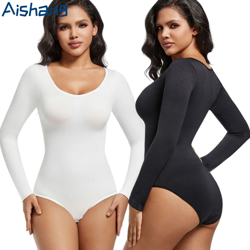 المرأة مفتوحة المنشعب قطعة واحدة ارتداءها طويلة الأكمام سلس سليم الملابس الداخلية مدرب خصر محدد شكل الجسم غمد شقة البطن ملابس داخلية