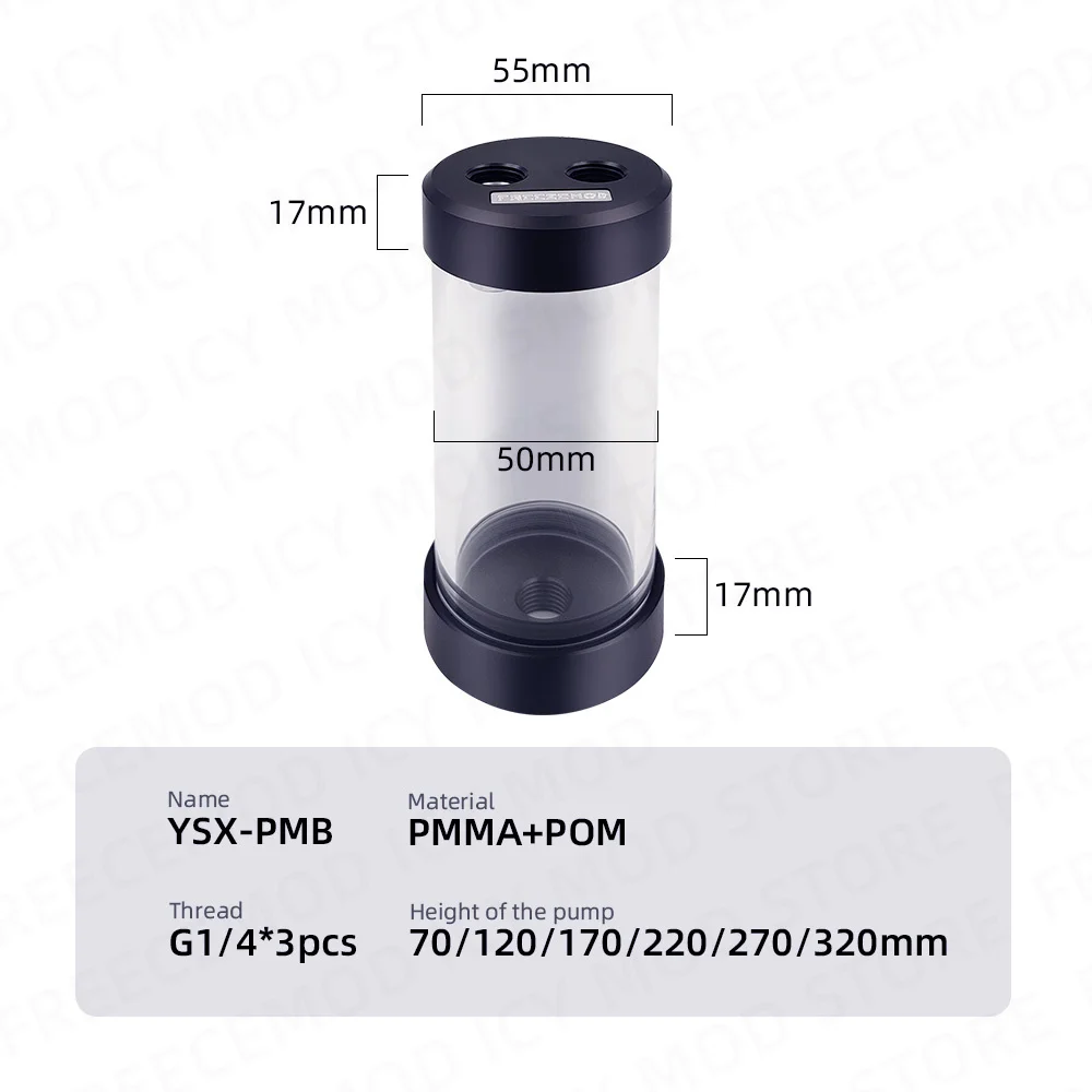 Freezemod od50mm zylindrisches Reservoir Trans perant Wassertank Pom Abdeckung 7/12/17/22/27/32cm 3 Steckdosen 320mm Größe YSX-PMB