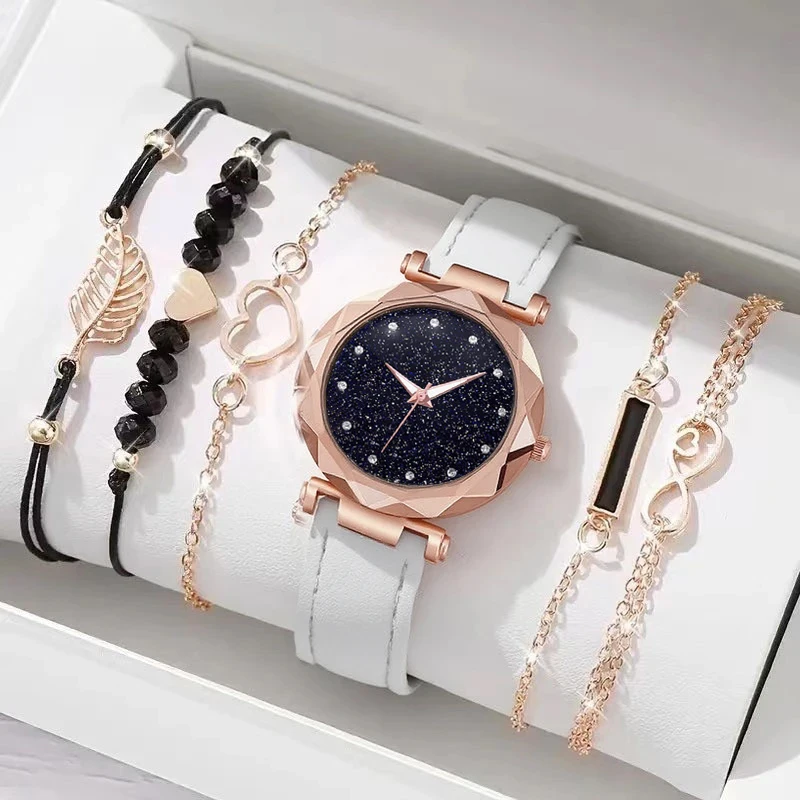 

Модный простой модный кожаный ремешок с круглым циферблатом, женские кварцевые часы, набор браслетов для подарков на Рождество и День Благодарения