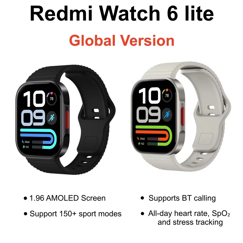 Global Version Redmi Watch 6 lite 1.96 AMOLED Screen 150+ Sport Modes Up to 18 Days Battery Life BT Calling Heart Rate Monitor