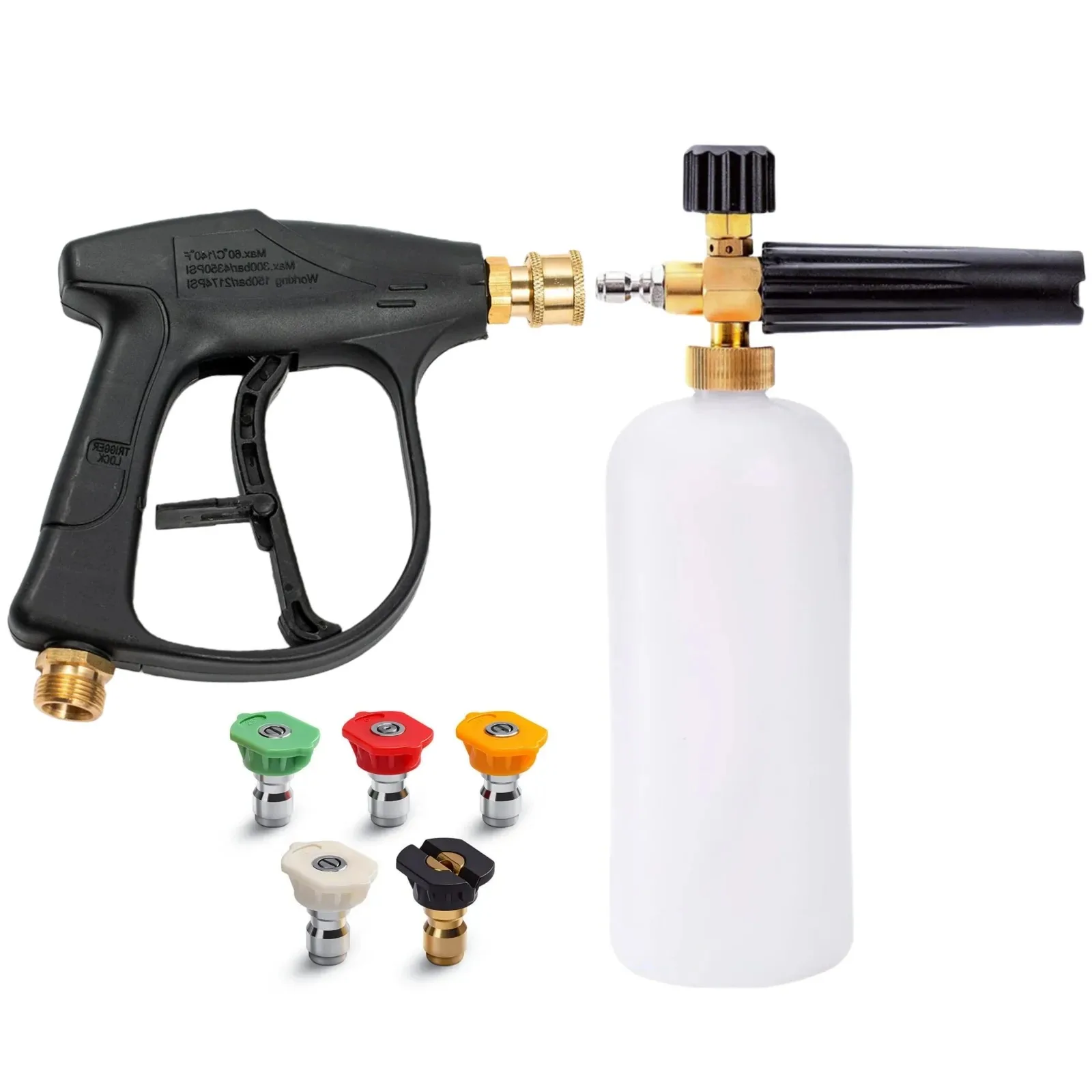M22 14mm High Pressure Car Wash Gun With Foam Lance Adjustable Soap Sprayer 5 Multi Angle Metal Nozzles Power Washing Accessory