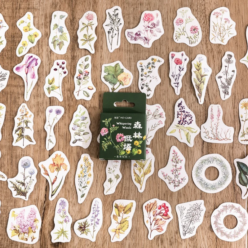 45pcs Forest Plant Flower Decorative Aesthetic Stationary Retro Stickers for Laptop Phone Journals Planners Scrapbook