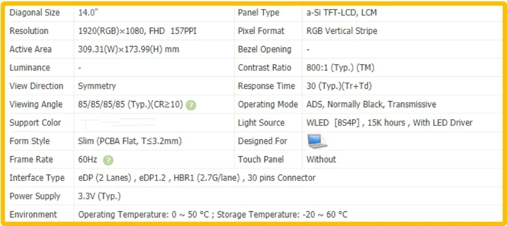 NV140FHM N4L NV140FHM-N4L FHD 1920x1080 14.0 inch Laptop Display LCD Screen IPS No-touch Panel EDP 30pins 60Hz