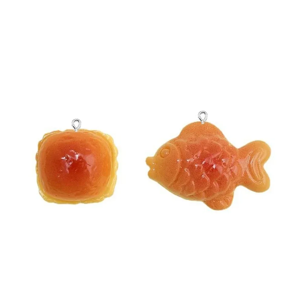 10 Pieces Shiny Flat Back Charms Fish Bread Pattern Craft Ornaments for Hairpin Earring Bracelet DIY Jewelry Making
