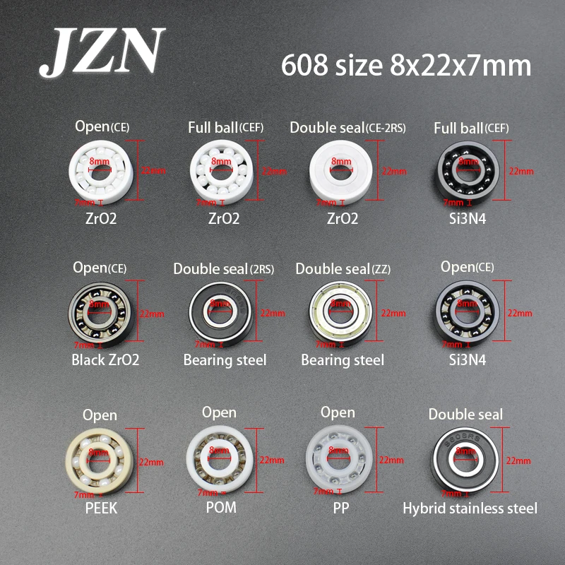 

Scooter deep groove ball bearing 608ZZ 608 8*22*7mm ceramic bearing Steel plastic stainless steel single row 3D printer parts