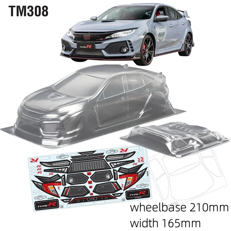 

1/10 Mini Civic FK8 RC Drift Car M Корпус корпуса 165 мм ширина для дорожного автомобиля Мини-шасси 210 мм Колесная база Tamiya Carten mst
