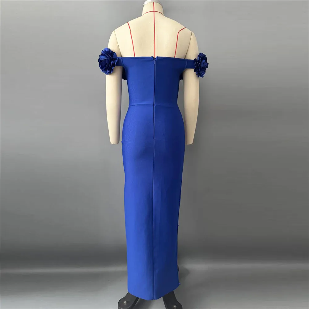 2026 New Luxury Bandage Dress Off Shoulder Flowers Pearls Open Leg Ankle Length Birthday Celebrity Evening Club Party Dresses