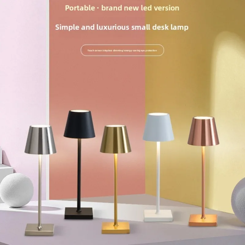 

LED rechargeable wine bottle light Nordic forged iron high footed cup table lamp 3-color touch stepless dimming night light