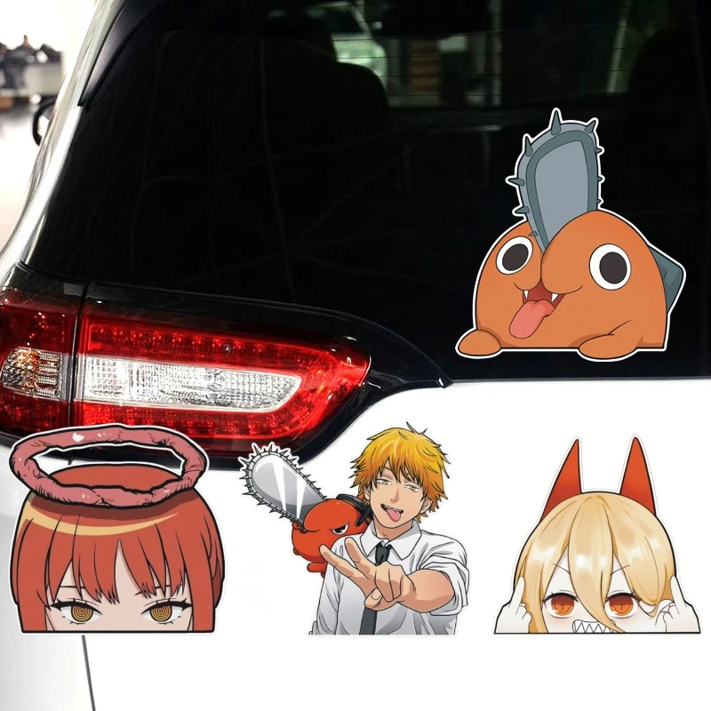Car Stickers Chainsaw Man Anime Denji Pochita Power Reflective Decals For Window Bumper Trunk Motorcycle Laptop Computer Case