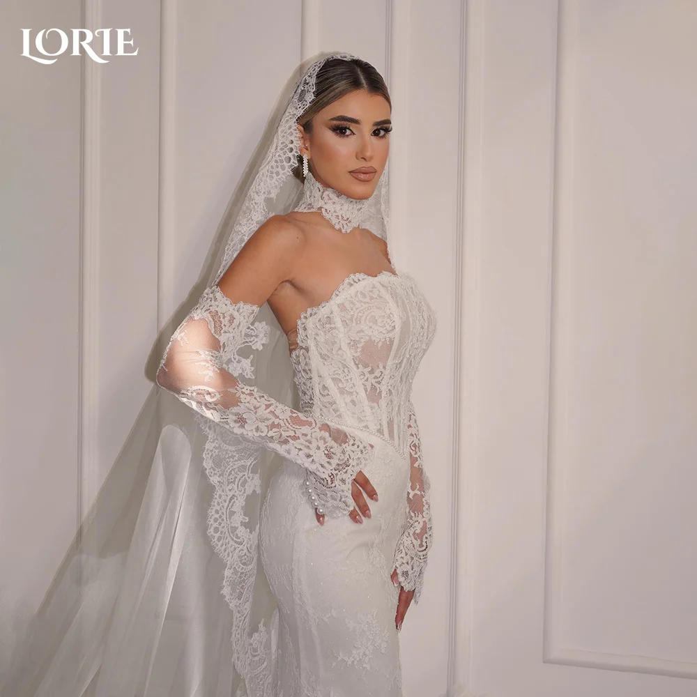 

LORIE Elegant Lace Mermaid Ball Gown Wedding Dresses for Women Open Back Sleeveless Bridal Gowns Customized Plus Size Bride Gown