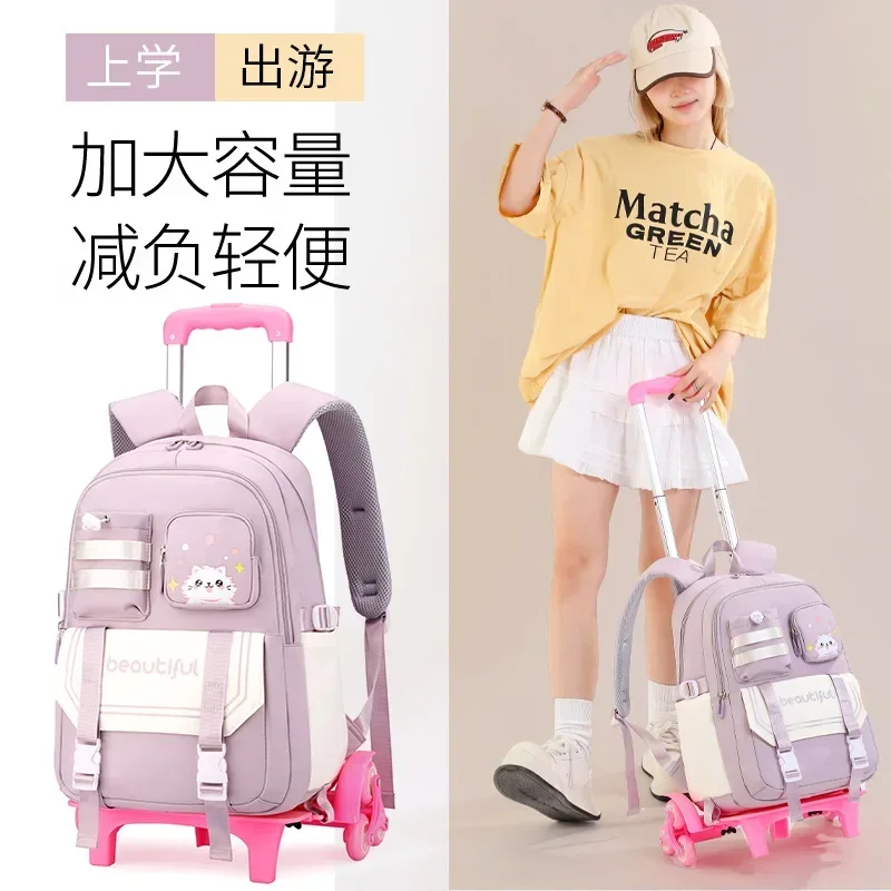 Korean Rolling Backpacks for Girls School Wheeled Backpack for Girls Luggage Backpack on Wheels for Kids Trolley School Bags