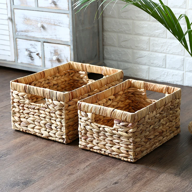 Storage Baskets Containers Desktop Natural water hyacinth Rectangular Storage Bins Organizer Box woven straw baskets mx909956