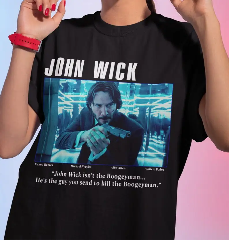 John Wick Movie Tee Shirt, Unisex, Keanu Reeves Action Movie T-shirt, Rare Retro Vintage Movie Shirt Gift Present for Film Lover