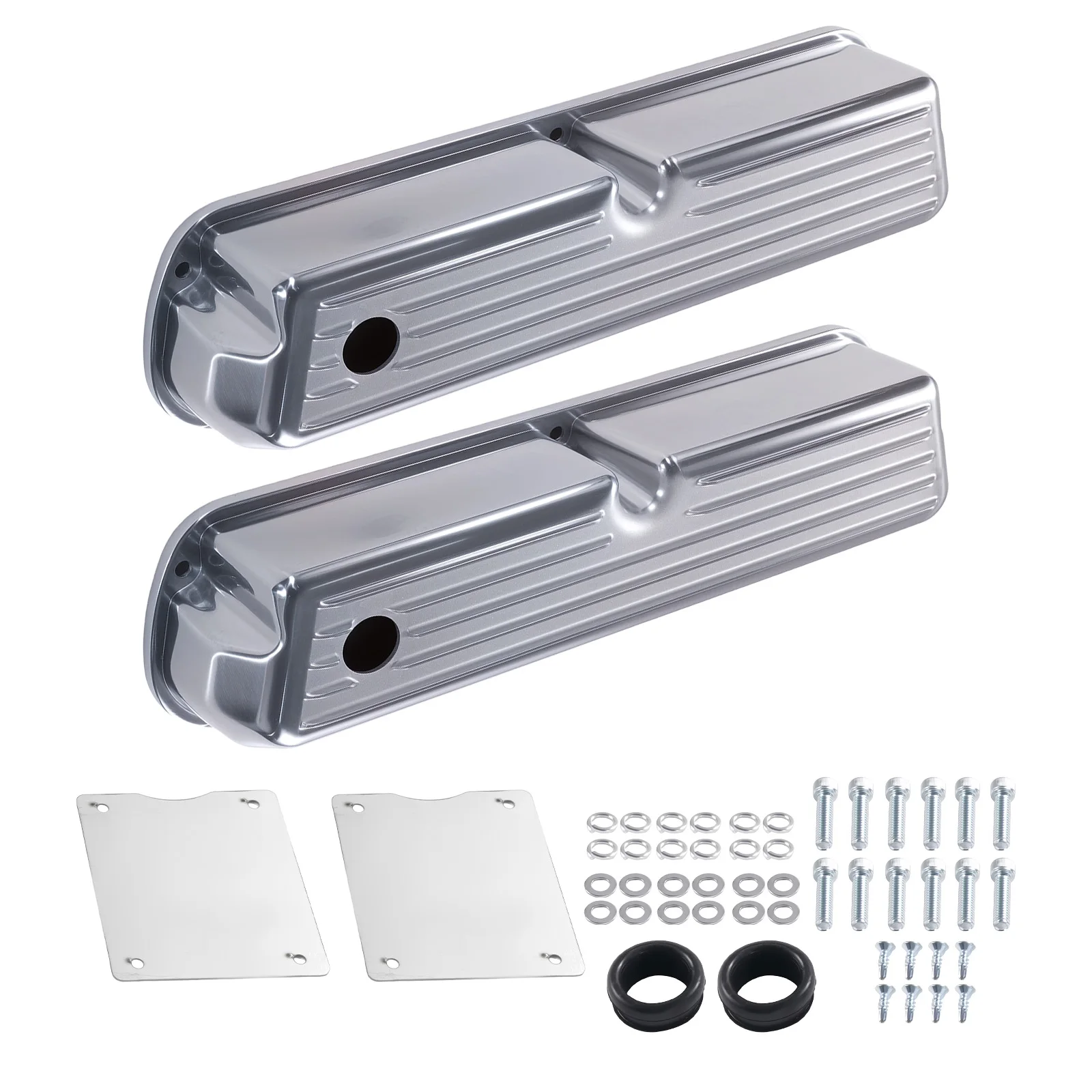 Polished Finned Tall Valve Covers for Ford 289 302 351W 1962-85 Aluminum