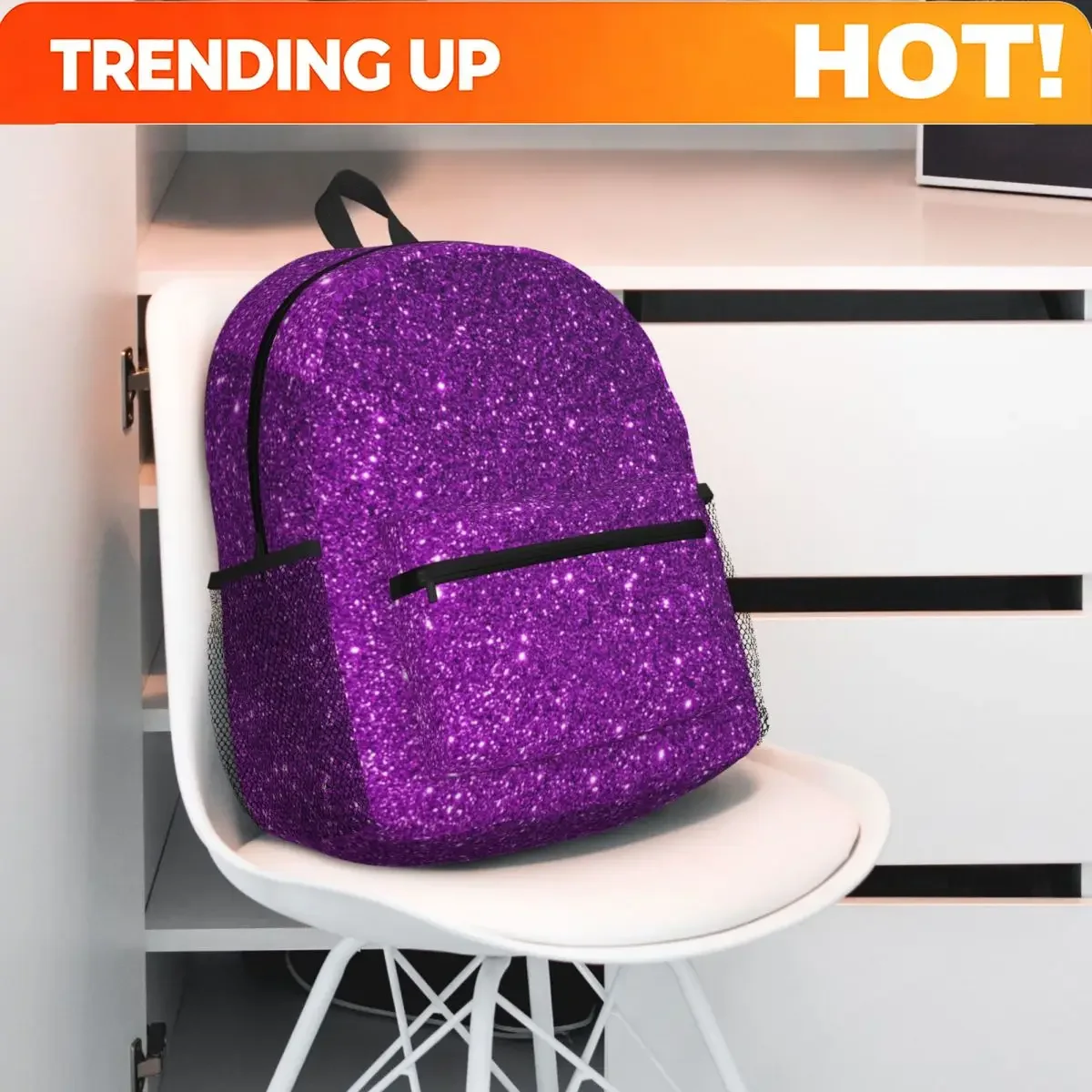 Custom Bag Purple Sparkly Glitter Backpack Daypack Large Capacity Kids BookBag School Bag Shoulder Bags For Men Women