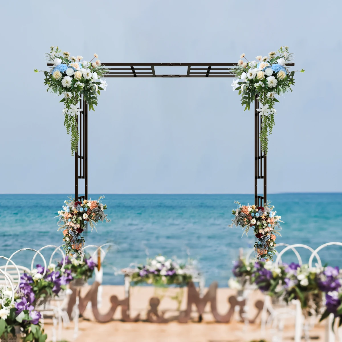 Metal Garden Arch with Adjustable Width W42.52''~W78.15''  Climbing Plants Support Rose Arch Outdoor Black    RR