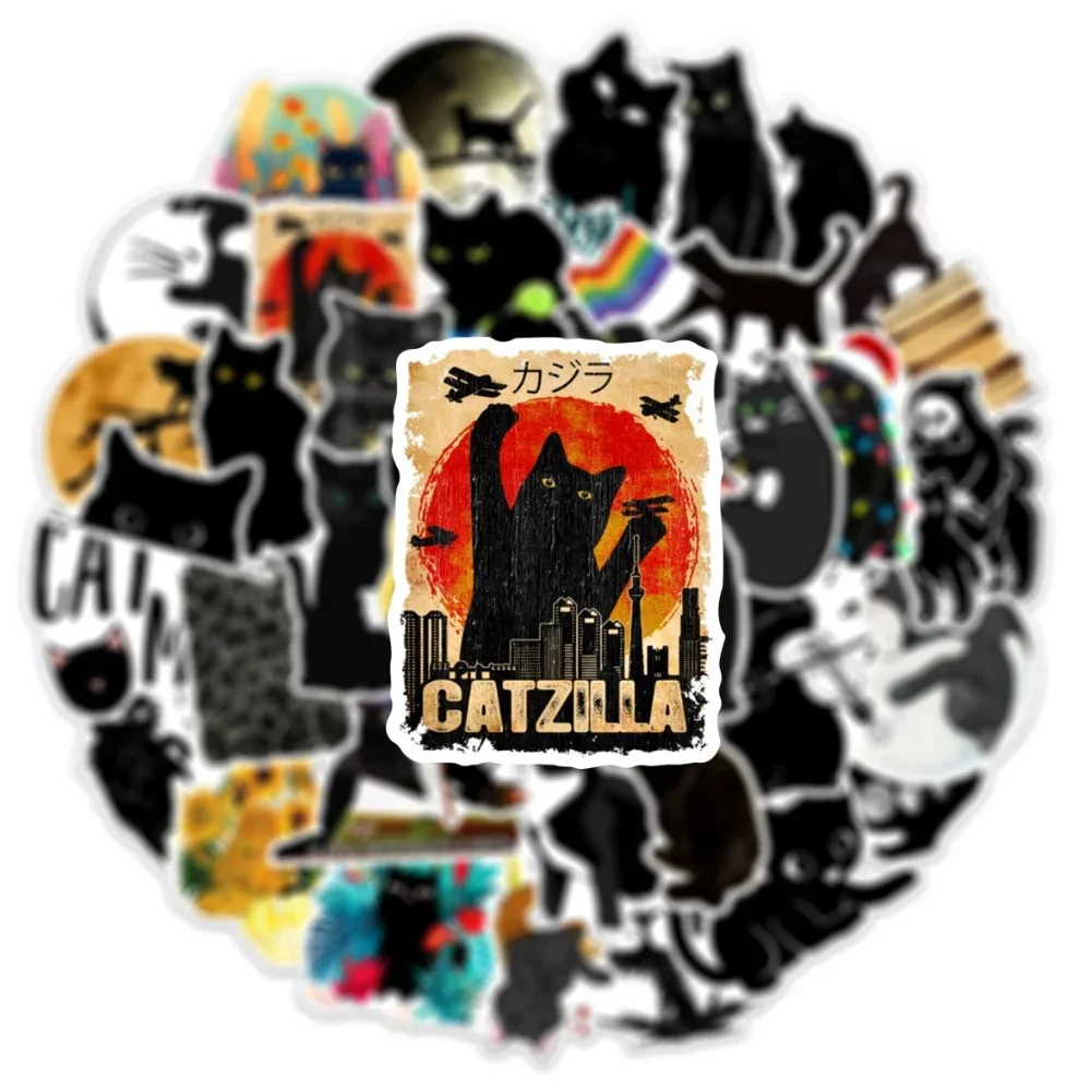 50 STKS Cartoon Zwarte Kat Motorhelm Stickers Mode Waterdichte Achterbagage Stickers Motorcycle Body Scratch Stickers