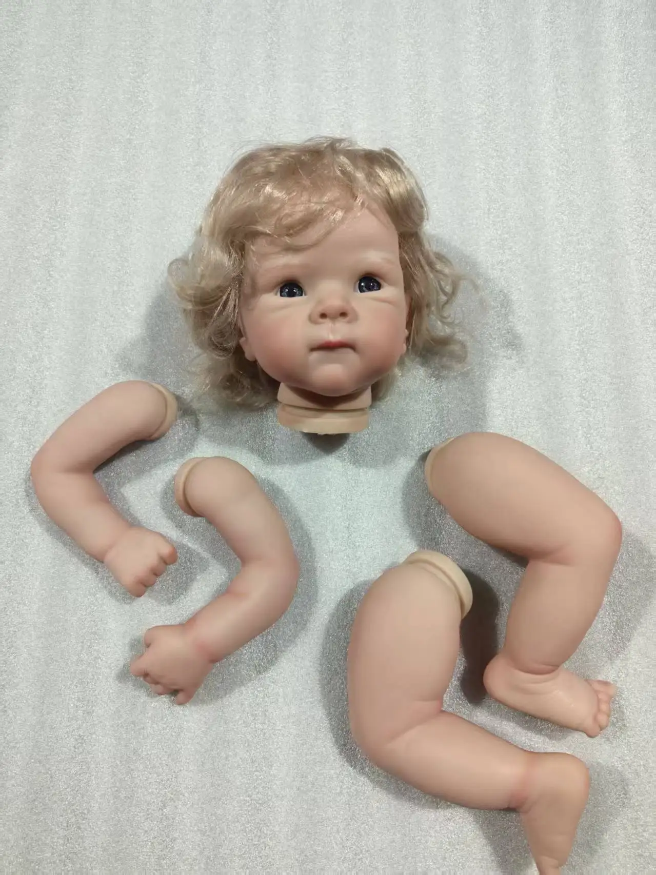 NPK 18inch Bettie Reborn Doll Kit - Lifelike Unfinished Doll Parts with Curly Blond Hair Already Painted