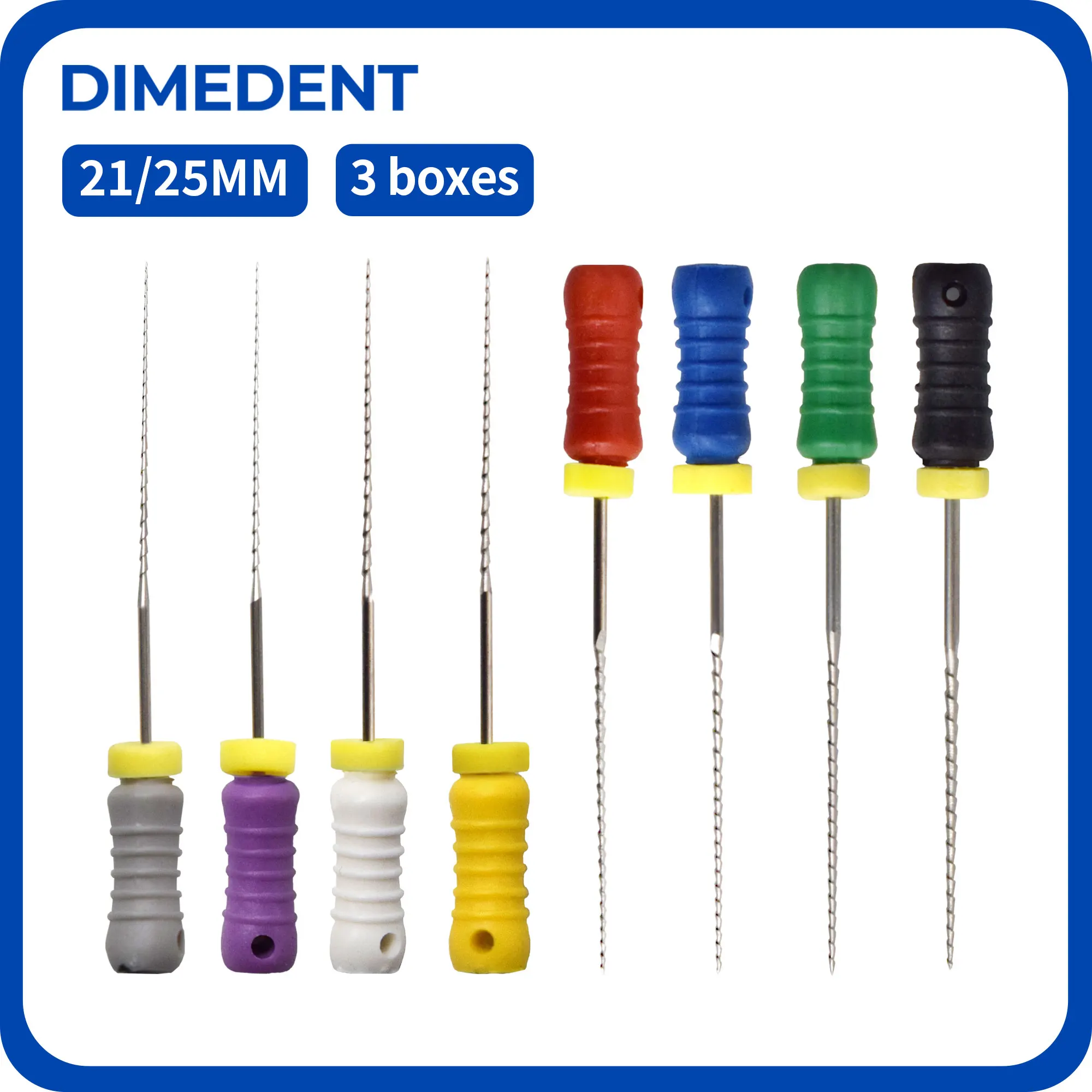 DIMEDENT Dentistry Tool 3 Boxes Stainless Steel H Files Precision Cutting Angle Hand Use Endo Files 25mm Root Canal Files #45-80