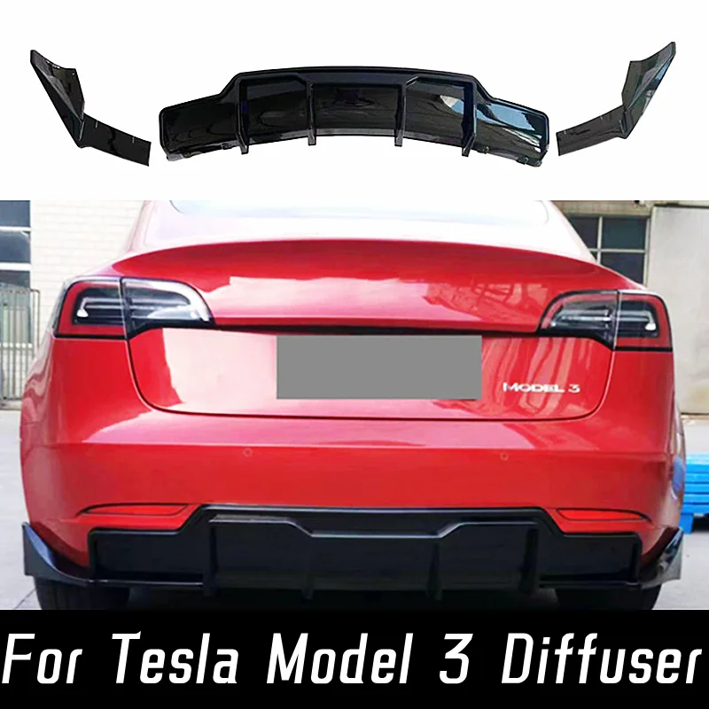 For 2019-2023 Tesla Model 3 Rear Bumper Diffuser Splitter Lip Chin Spoiler BodyKit Black Carbon Exterior Tuning Accessories