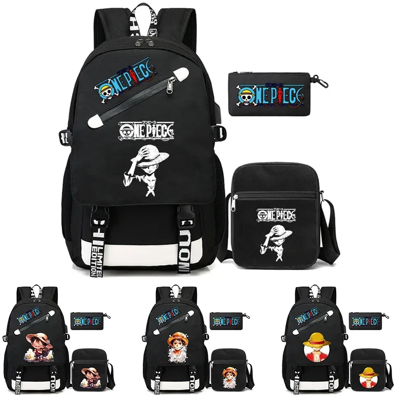 

3Pcs/set Anime One Piece Backpack Boy Girl Back To School Rucksack Teen Student Schoolbag Men Women Canvas Cartoon Bag Mochilas